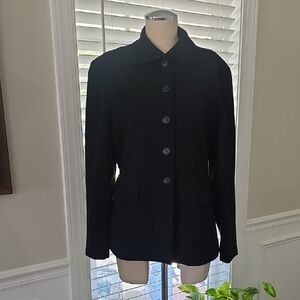 Women's Classic Black Pea Coat with Button Front